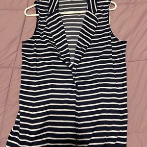 BCX Navy and White Striped Blouse